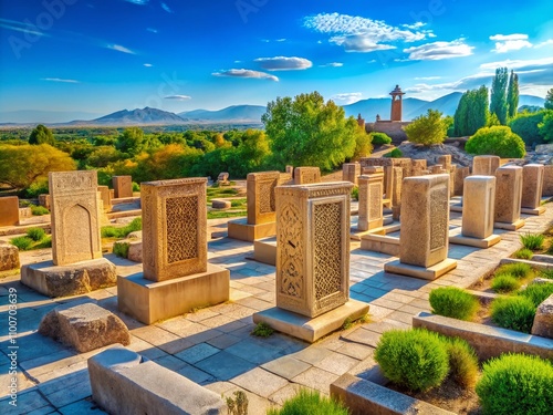 Majestic Ganj Nameh Inscriptions in Hamadan, Iran - A Stunning High Depth of Field Photograph Capturing Ancient Persian History Surrounded by Lush Nature and Blue Skies photo