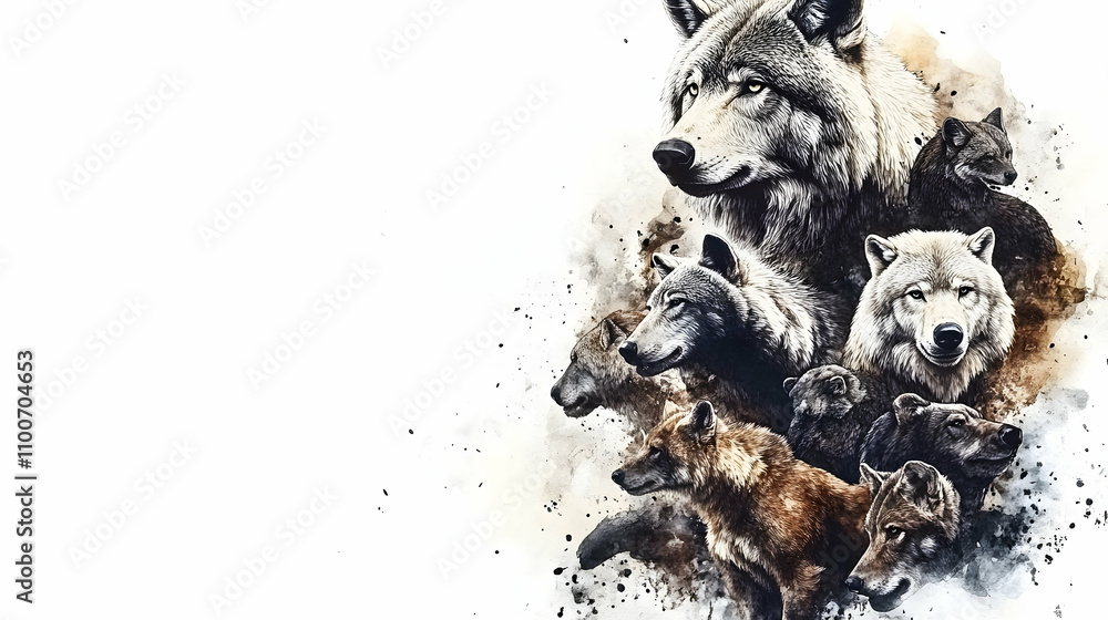 Obraz premium Artistic Collage of Wolves in Various Poses and Expressions