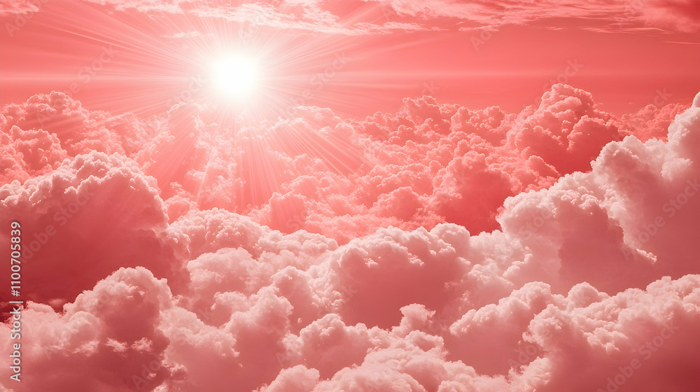 Fototapeta premium Serene Cloudscape with Sunlight in Soft Pink Tones During Sunset