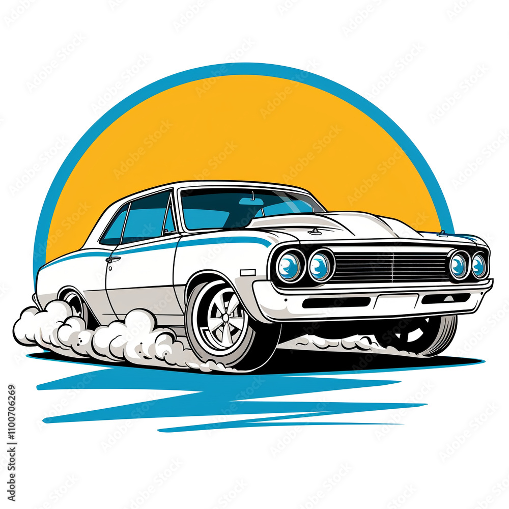 Obraz premium High-Speed Car with Retro Graphic Elements