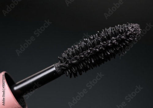 Close-up of black mascara brush showcasing fine bristles for volumizing effect photo