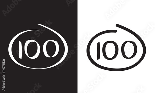 100 logo design illustration. One hundred logo with brush stroke.