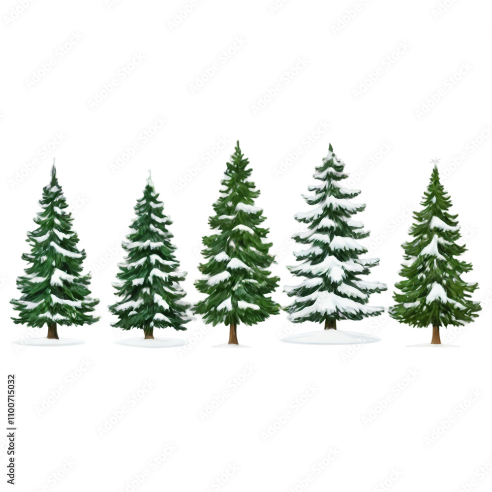 Fototapeta premium Winter snow-covered evergreen trees arranged in a variety of sizes and shapes