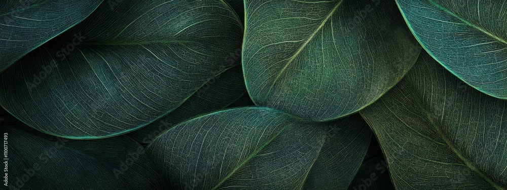 Fototapeta premium Closeup of dark green leaves with visible veins.