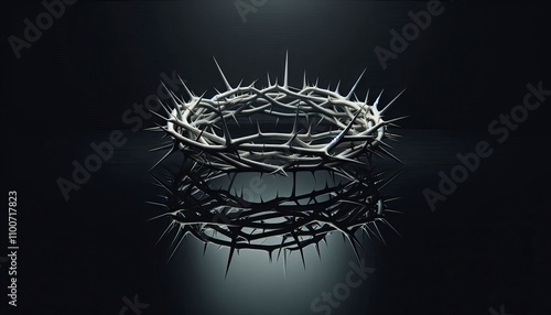 of a crown of thorns placed on a reflective surface, photo