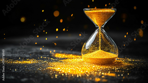 Sand flowing through the bulbs of an hourglass symbolizing the passage of time, transience, and the inevitable nature of change, capturing the essence of fleeting moments in life