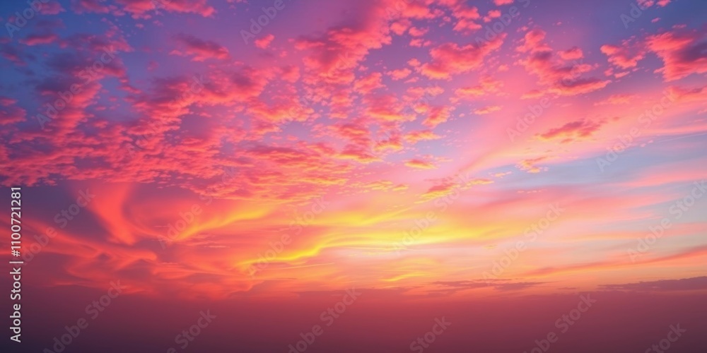 Fototapeta premium Vibrant sunset sky with hues of orange, pink, and purple blending together in a breathtaking display, atmospheric, gradient