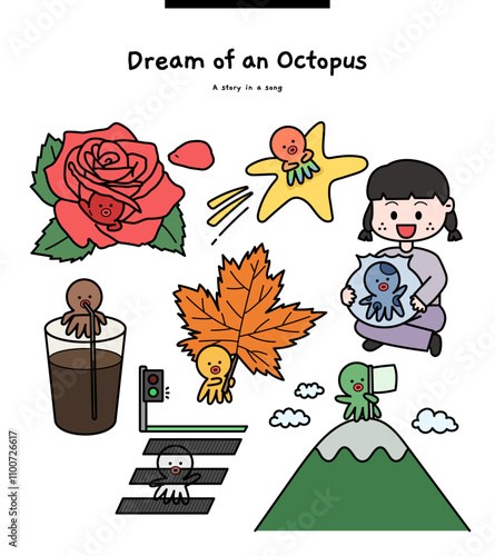 The illustration is of a dream octopus. Octopuses change their appearance with many colors in their dreams.