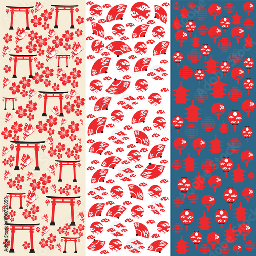 Traditional Japanese patterns design for packaging and book cover or flash card, a simple flat vector design