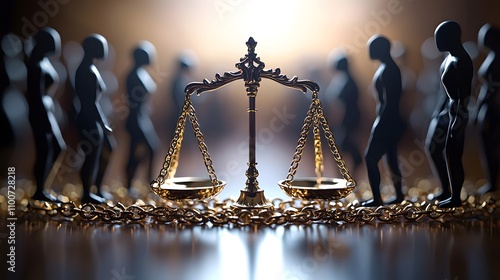 Justice in Focus Symbolic Scales Representing Law and Equality Indoor Setting Abstract Conceptualization