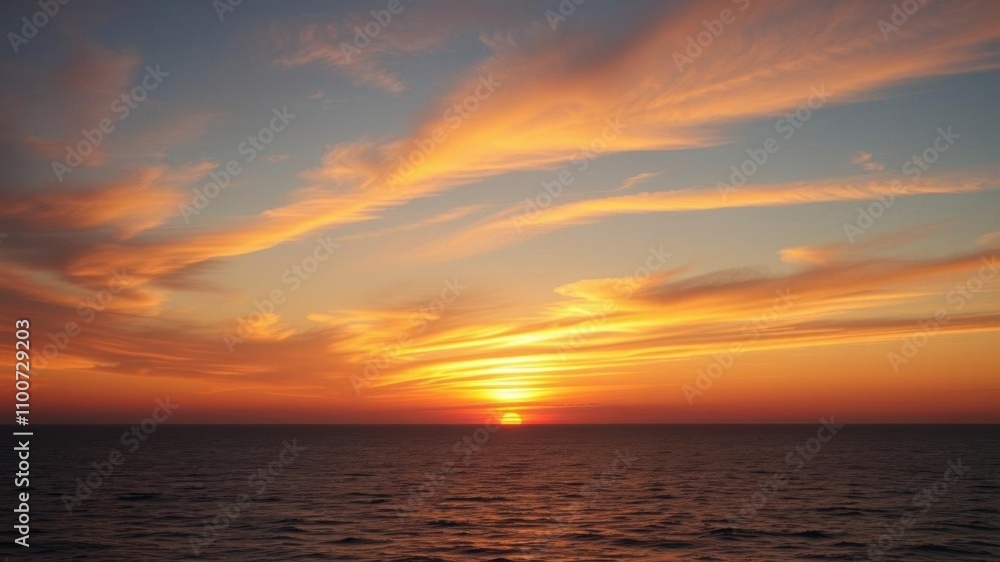 A beautiful sunrise over a calm ocean, with the sky painted in a spectrum of warm colors, seascape, remote A beautiful sunrise over a calm ocean, with the sky painted in a spectrum of warm colors, seascape, remote