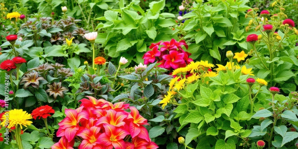 Obraz premium Lush and flourishing vegetable garden with a variety of plants in full bloom, garden, homegrown