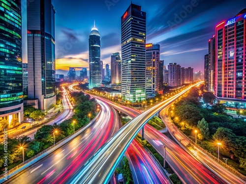 Night Traffic Trails in Chengdu, Sichuan Province, China: A Stunning Silhouette Photography Showcase of Urban Life and Vibrant Movement