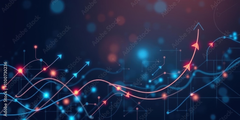 Fototapeta premium Illustration of interconnected arrows on a blurred background symbolizing movement and connectivity, dynamic, Concept