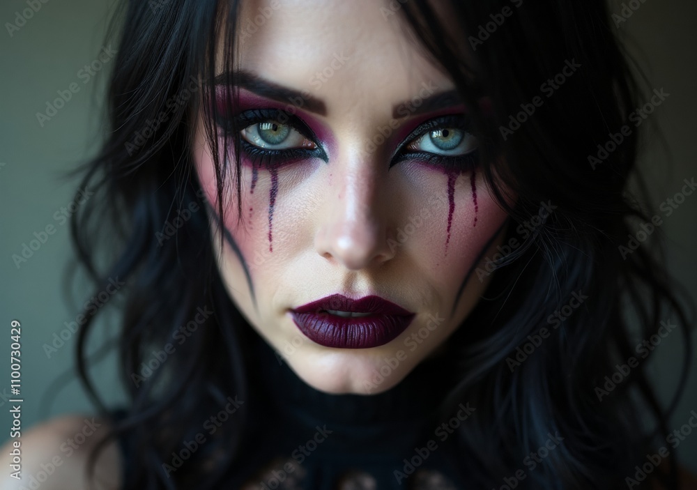 Fototapeta premium Dark and dramatic makeup look featuring striking contrast and bold colors