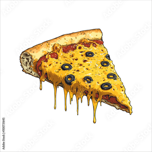 Pizza Vector illustration. Slice of pizza on a white background.