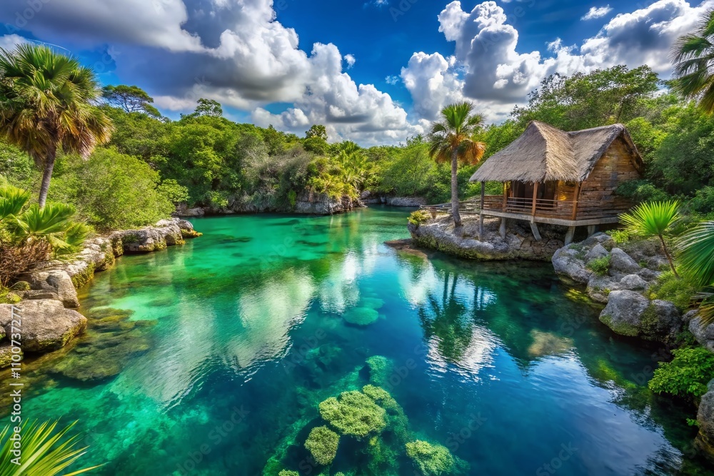 Panoramic View of Turtle House Cenotes, Tulum: A Serene Oasis in Yucatan's Natural Wonder Surrounded by Lush Vegetation and Crystal-Clear Waters, Perfect for Travel Enthusiasts Panoramic View of Turtle House Cenotes, Tulum: A Serene Oasis in Yucatan's Natural Wonder Surrounded by Lush Vegetation and Crystal-Clear Waters, Perfect for Travel Enthusiasts
