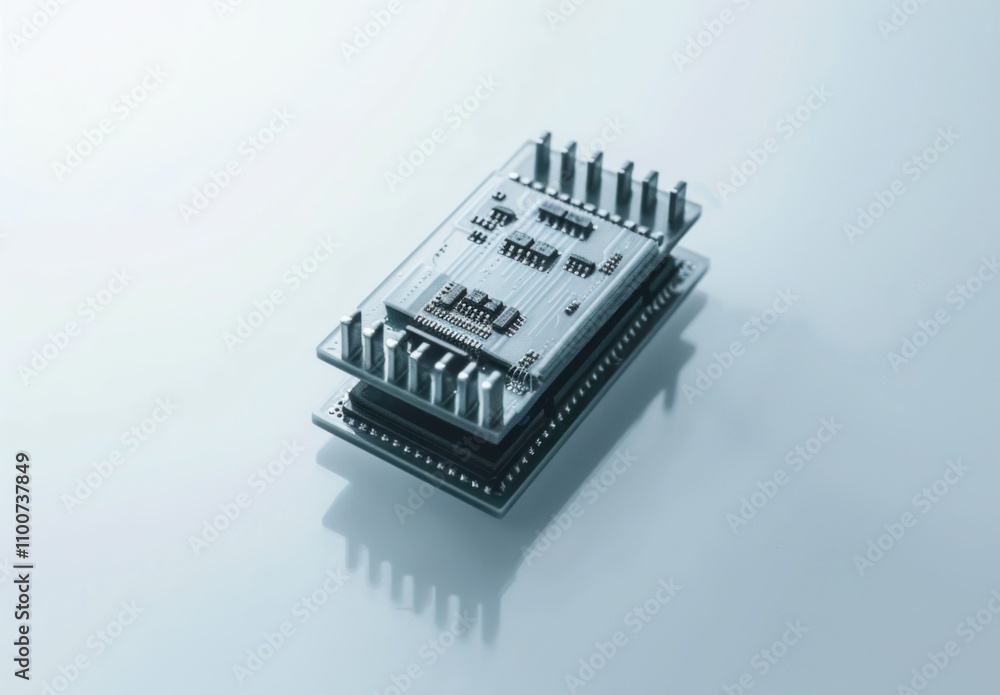 Close-up of a semiconductor chip with detailed electronic components and circuits on clean white background, ideal for tech and engineering projects. Close-up of a semiconductor chip with detailed electronic components and circuits on clean white background, ideal for tech and engineering projects.