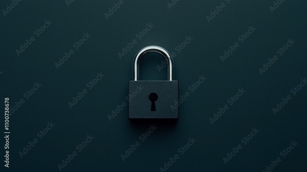 Naklejka premium A simple black padlock centered on a dark background symbolizes security and protection.