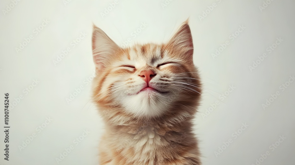 Obraz premium fluffy cat winks on light gray background, Generative AI
