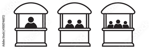 Set of sales booth icon. Sales booth, Sales stand icon isolated on white background. Vector graphic illustration.