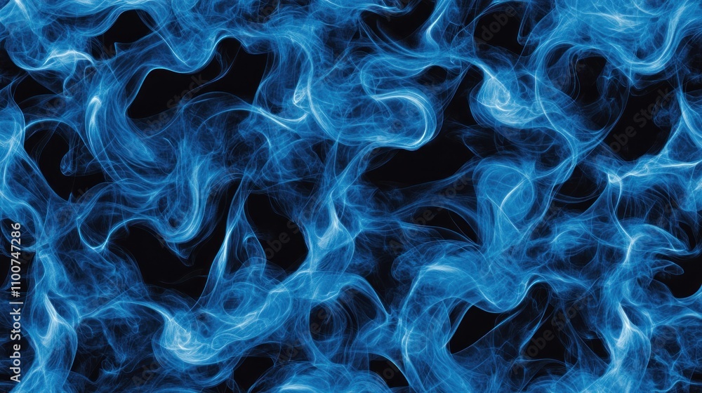 Obraz premium Abstract blue smoke swirls on black background.
