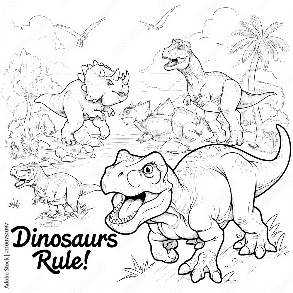 Fototapeta premium Cute Dinosaur on White Background for Coloring Book.