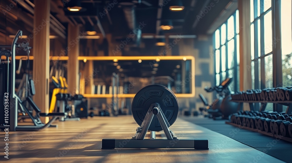 Fototapeta premium Rowing machine in a modern gym, surrounded by other fitness equipment, showcasing its role in cardio and strength training