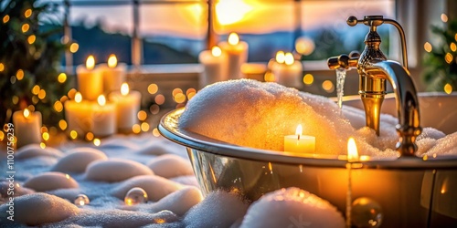 Wallpaper Mural Serene Macro Photography of a Bathtub with Soft Bubbles and Elegant Fixtures, Capturing the Tranquility of Self-Care and Relaxation in a Cozy Home Environment Torontodigital.ca