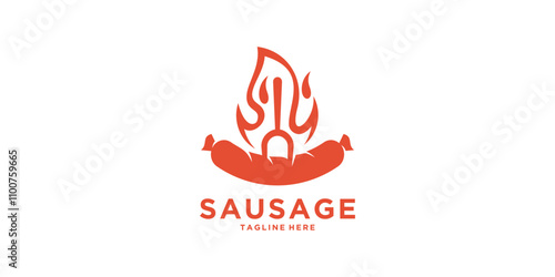 logo design sausage, grilled, hot, food, symbol, icon, vector, idea, creative.