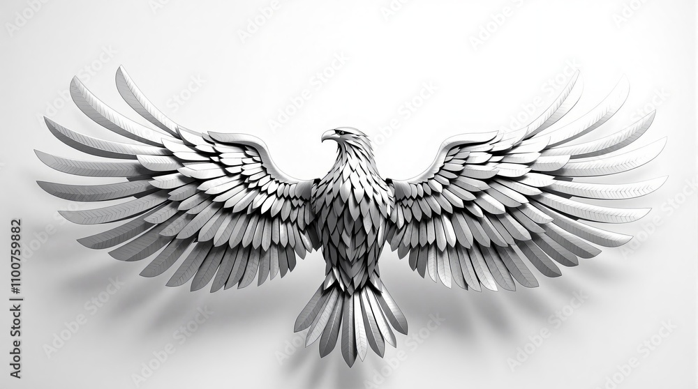 Obraz premium Majestic silver eagle sculpture with detailed wings spread in artistic display