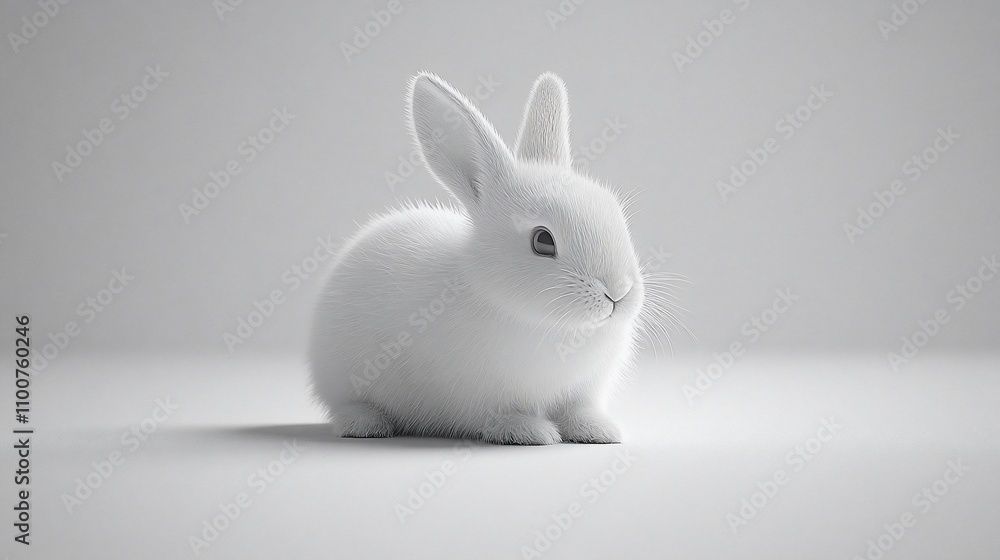 Obraz premium Adorable white rabbit sitting on white background.