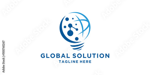 logo design global solution, connection, smart, bulb, technology, symbol, icon, vector, idea, creative.