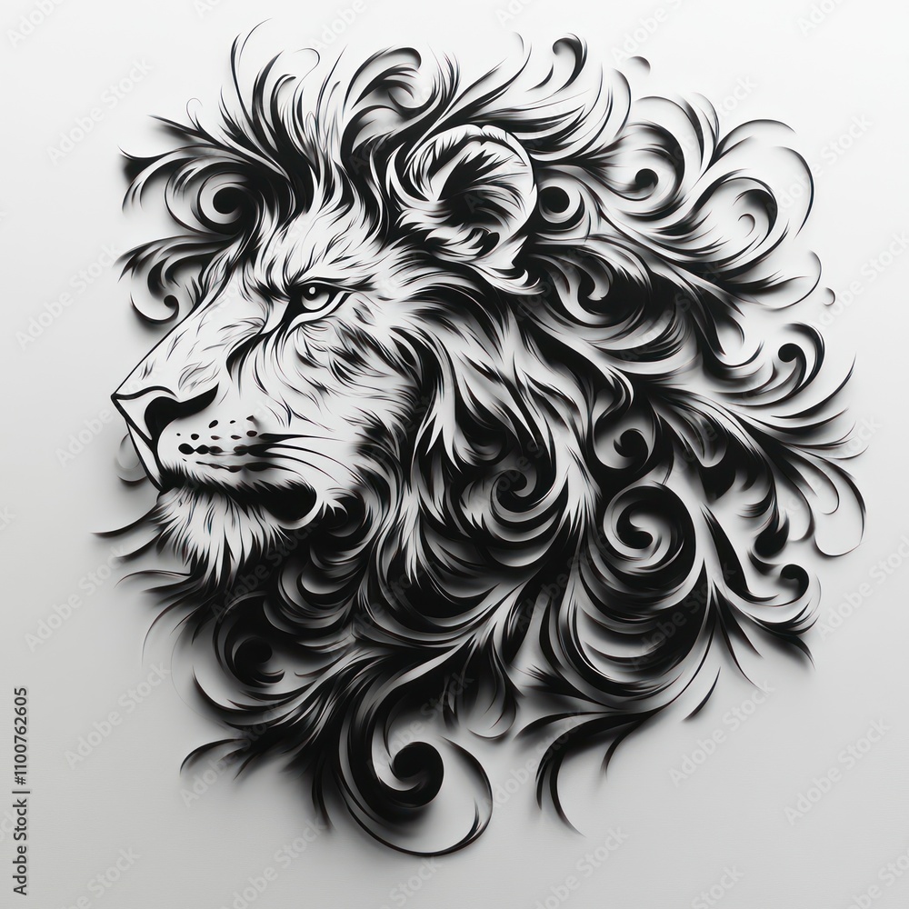 Obraz premium Artistic depiction of a lion's head with intricate swirling patterns.