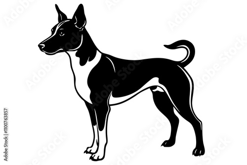 Rat Terrier Dog Silhouette Vector Illustration on White Background