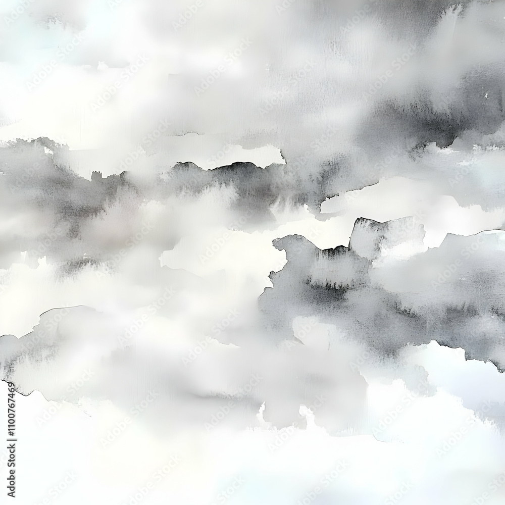 Obraz premium Gray Watercolor Cloudscape Illustration