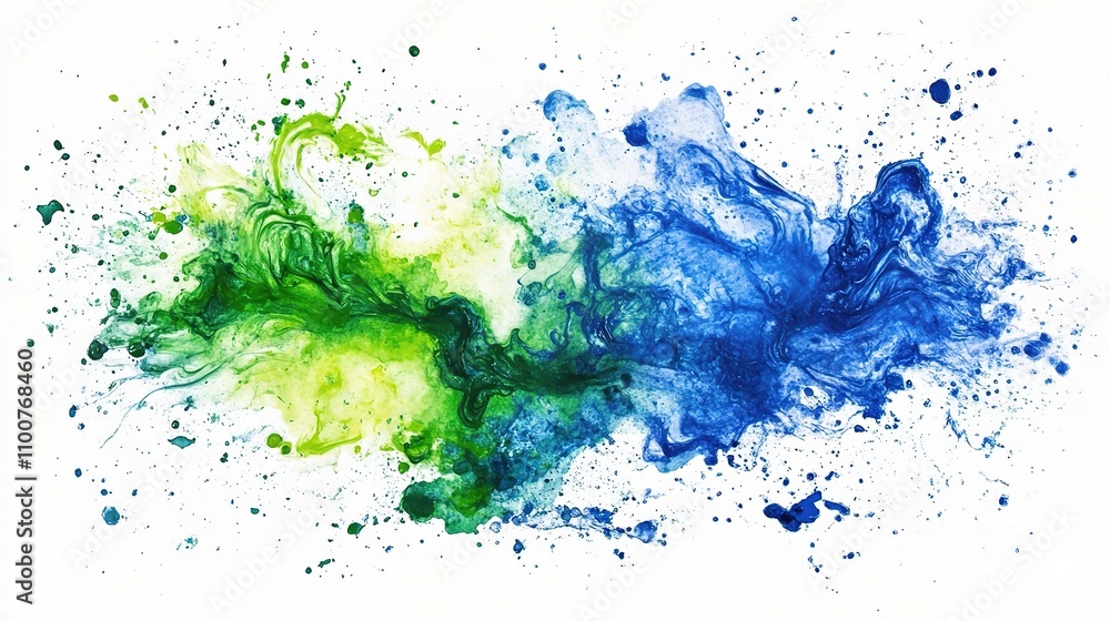 Fototapeta premium Colorful Abstract Splash of Green and Blue Paint on White Background