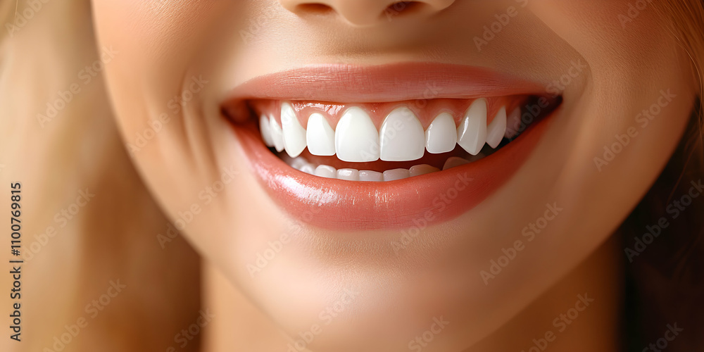 Naklejka premium Radiant Smile, A Close-Up of Healthy, Bright White Teeth and Glowing Lips, Showcasing Perfect Oral Hygiene and Beauty.
