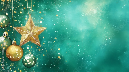 Christmas watercolor background and Christmas decorations