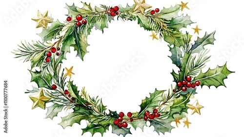 Christmas watercolor background and Christmas decorations