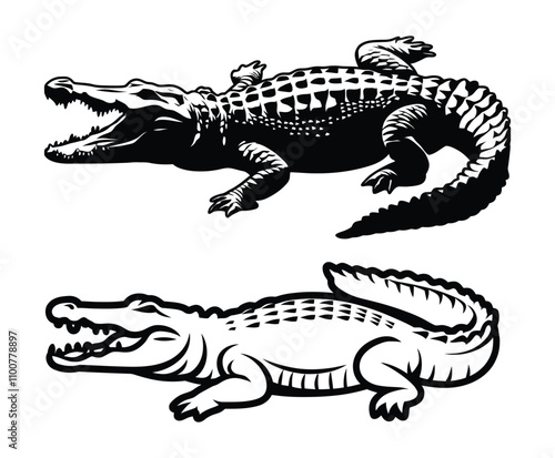 Crocodile Resting Silhouette Vector Template with Smooth Curves