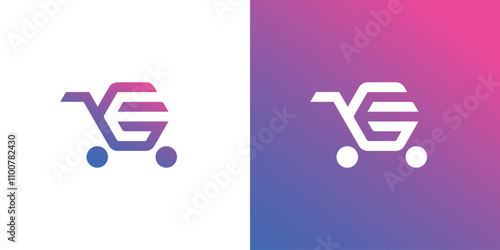 Shopping cart logo with the initials E, shopping logo for supermarket, online store shopping logo, shopping electronics