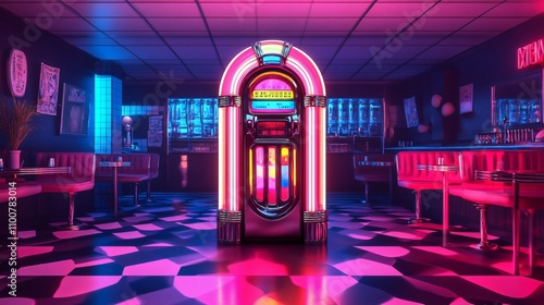 Retro Diner Jukebox Neon Lights - 1950s American Nostalgia