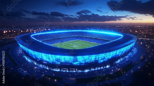 Nighttime Stadium Illuminated A Vibrant Blue Spectacle