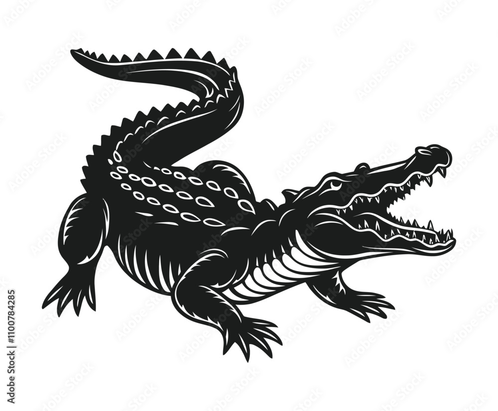 Powerful Crocodile Silhouette Vector Template in Aggressive Pose Powerful Crocodile Silhouette Vector Template in Aggressive Pose