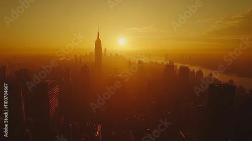 Golden Hour Skyline Manhattan Cityscape Sunrise View photo