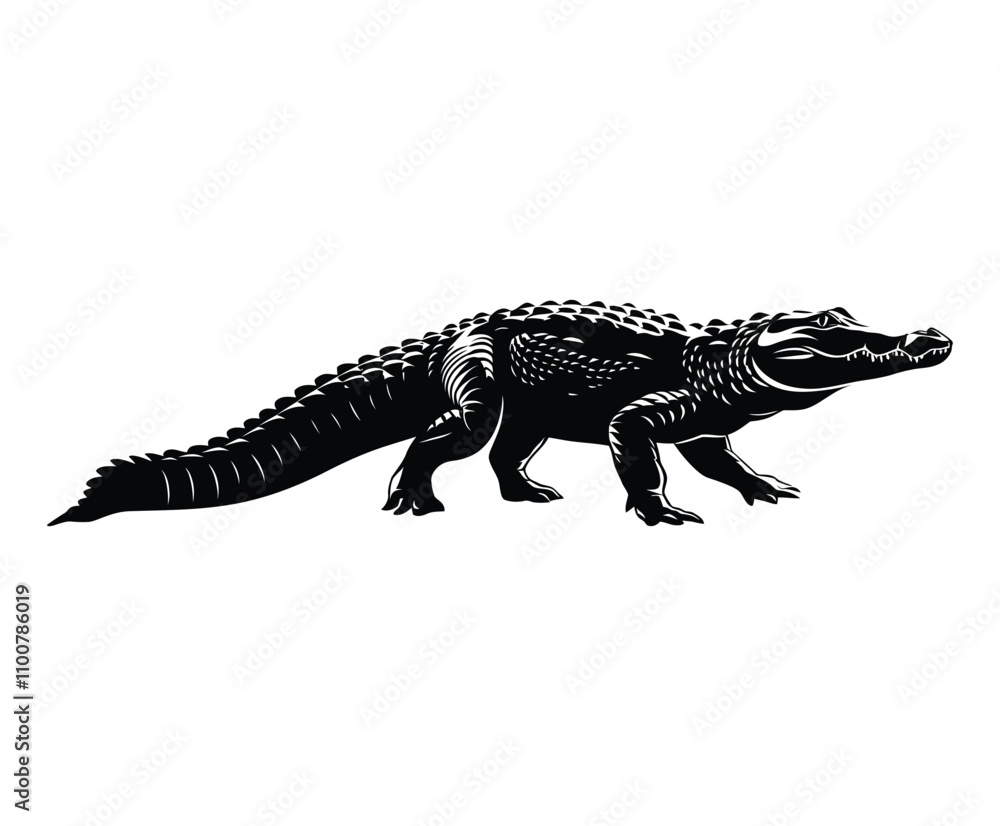Fototapeta premium Side View Crocodile Silhouette Vector Template