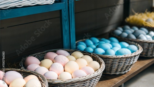 Pastel Easter Eggs in Baskets
