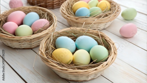 Wallpaper Mural Pastel Easter Eggs in Baskets Torontodigital.ca