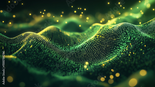 Flowing stream of binary code in green and yellow hues, representing data transfer and technology


